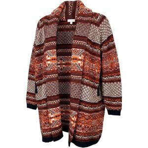 Freeway Cardigan Sweater Womens S Orange Southwestern Fair Isle Lamb Wool Blend‎